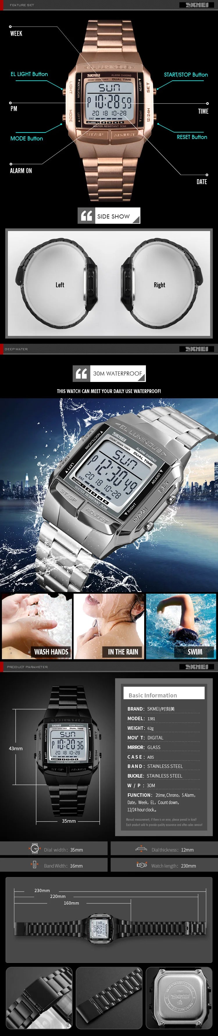 SKMEI Military Sports Watches Waterproof Mens Watches Top Brand Luxury Clock Electronic LED Digital Watch Men Relogio Masculino