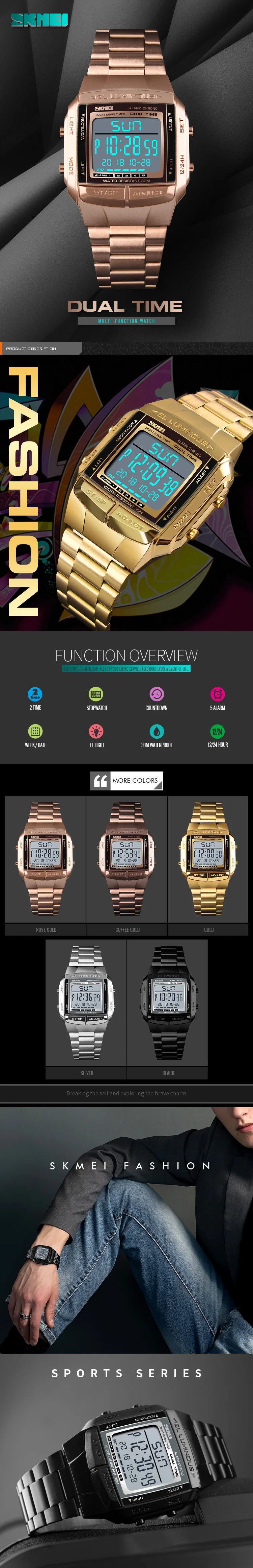 SKMEI Military Sports Watches Waterproof Mens Watches Top Brand Luxury Clock Electronic LED Digital Watch Men Relogio Masculino